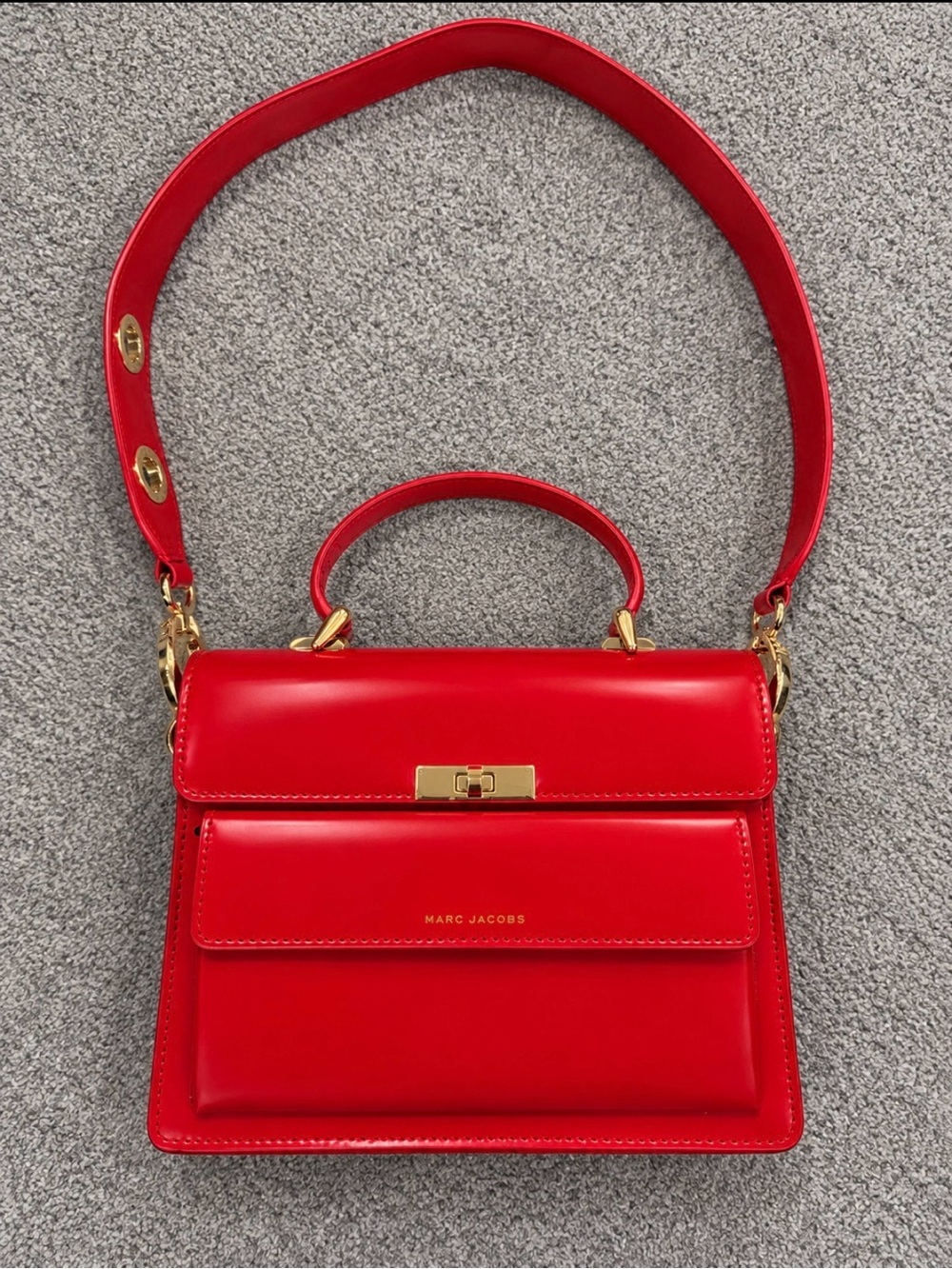 ❤️Marc Jacobs Red Leather Top Handle Shoulder Bag with Gold Hardware